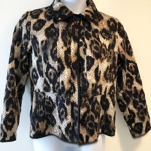 Chico's Animal Print Jacket Size: Large. Brown/Black